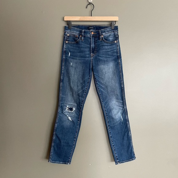 J. Crew Vintage Straight Jeans Medium Wash Blue Size 26 Distressed Comfortable - Picture 2 of 16